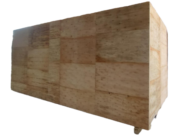 Reinforced wooden crate packaging for battery manufacturing equipment compliant with international export standards
